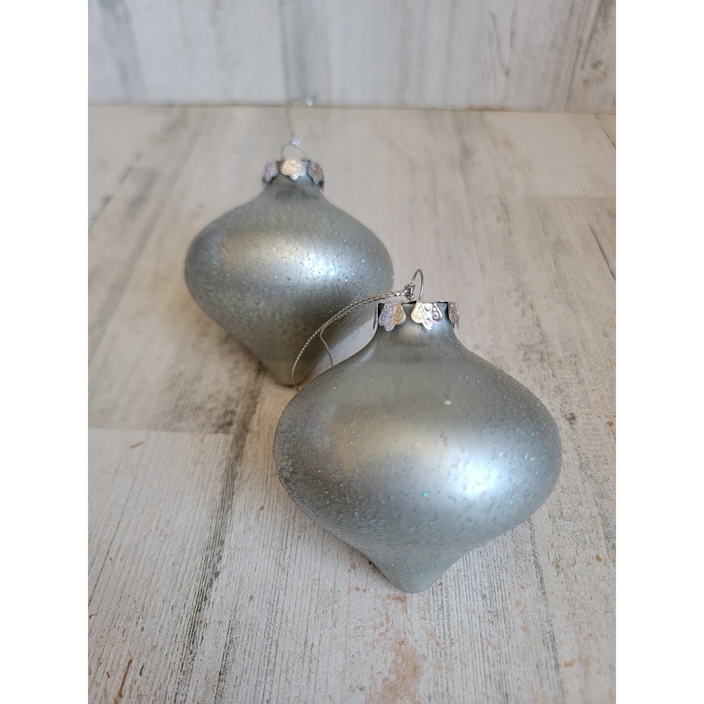 Vintage glass abstract silver glitter ornament Xmas set unique home decor